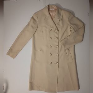 VTG Tahari Women's 6 Beige Double Breasted Knee Length Blazer Overcoat Jacket